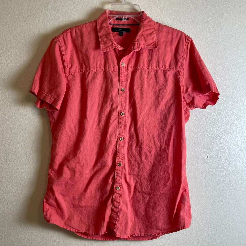 Marc‎ Anthony Mens Slim Fit Linen Cotton Short Sleeve Button Down Shirt Coral M